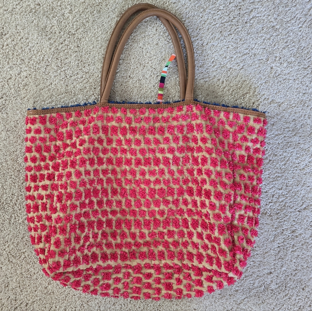Miss Albright Anthropologie Womens Large Colorful Pink Tote Bag
